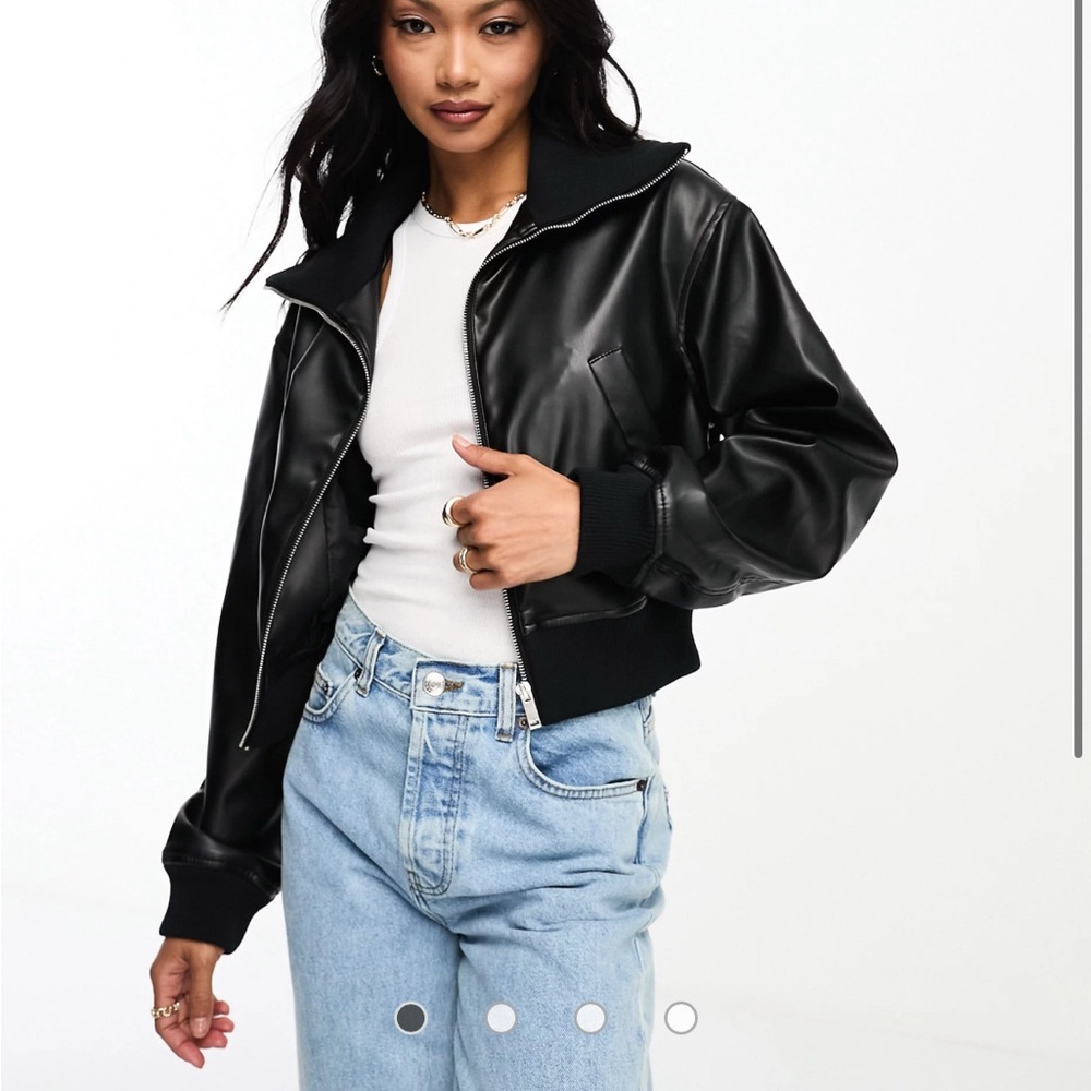 ASOS DESIGN faux leather crop bomber jacket in black